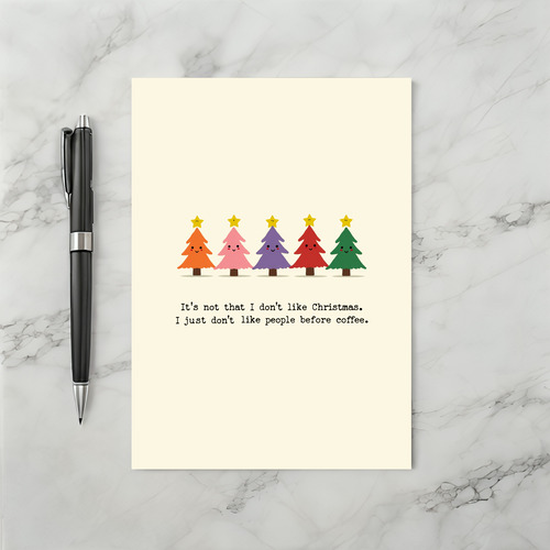 Funny Coffee Christmas Card Colorful Trees People Quote