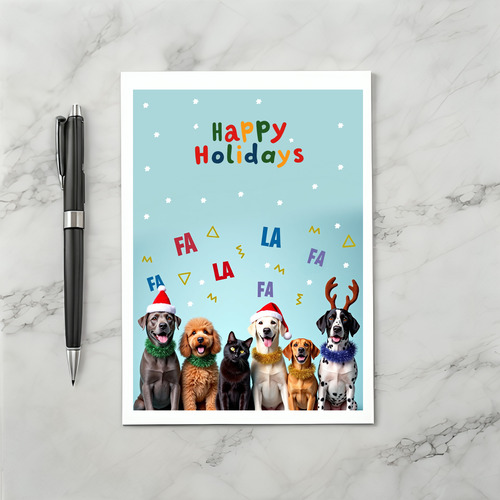 Funny Dog Cat Choir Happy Holidays Card Whimsical Pets