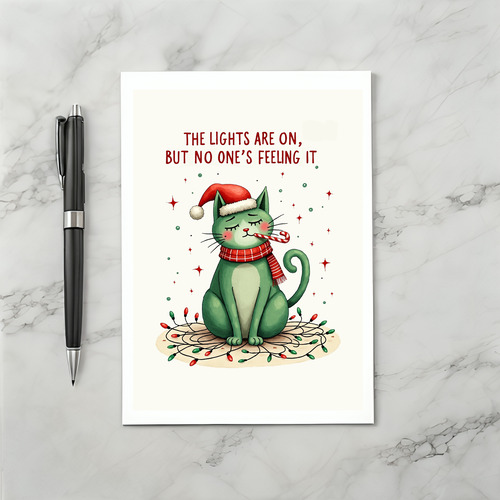 Funny Grumpy Cat Christmas Card The Lights Are On
