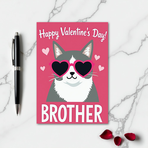 Funny Heart Cat Valentine Brother Card