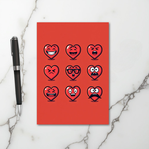 Funny Hearts Emoji Moods Card