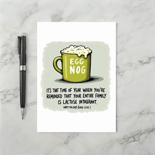 Funny holiday card eggnog lactose intolerant family humor