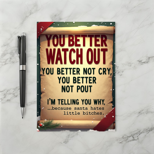 Funny Naughty Christmas Card Santa Hates Little Bitches