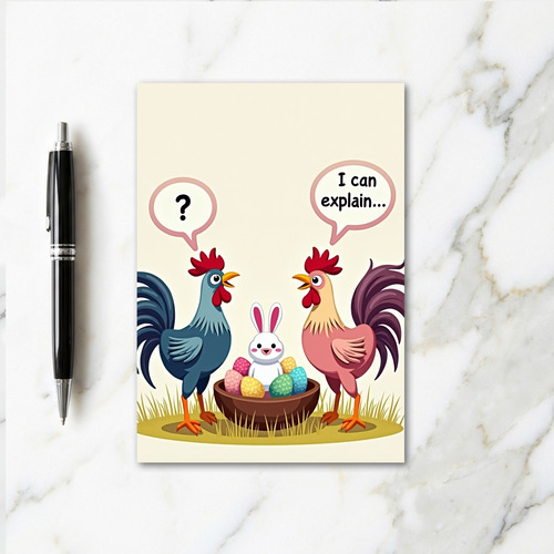 Funny Rooster Rabbit Eggs Card