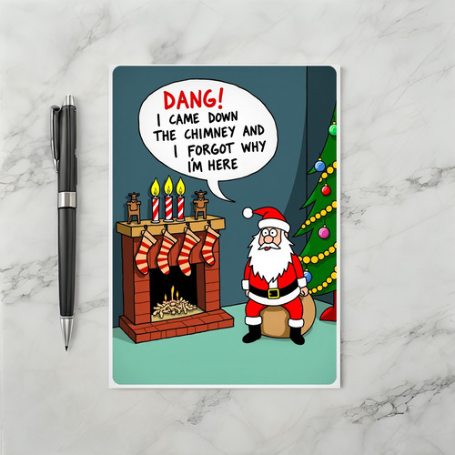 Funny Santa Claus Forgot His Purpose Christmas Card