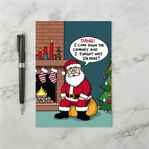 Funny Santa Claus Forgot Why He is Here Christmas Card