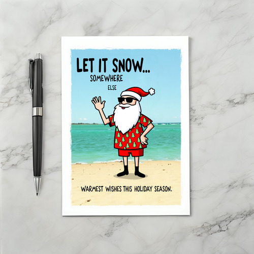 Funny Santa Claus on Beach Christmas Card