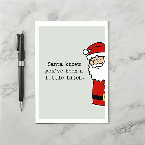 Funny Santa Knows Youve Been A Little Bitch Card