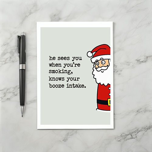 Funny Santa Smoking Booze Drinking Christmas Card