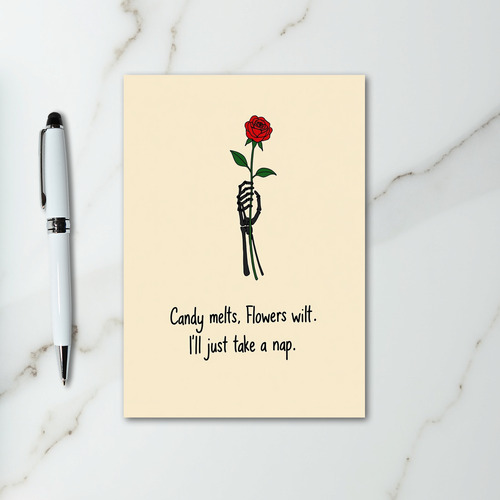 Funny Skeleton Rose Nap Card