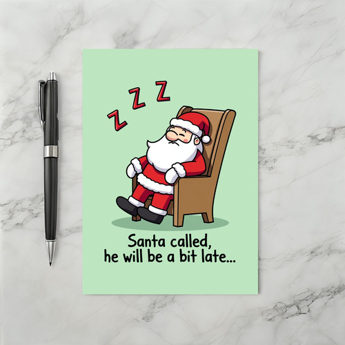 Funny Sleeping Santa Claus Cartoon Christmas Card