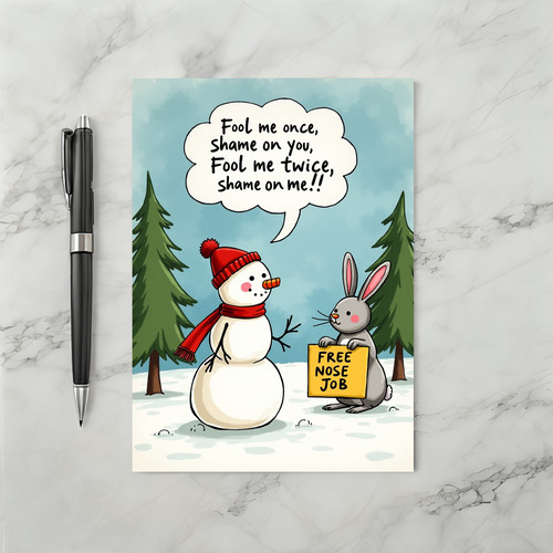 Funny Snowman Bunny Free Nose Job Christmas Card
