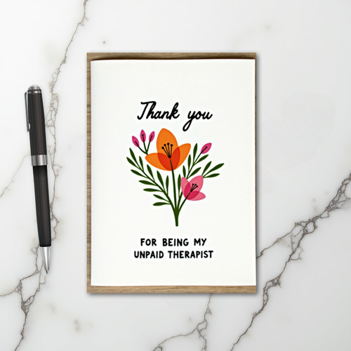Funny Unpaid Therapist Thank You Card