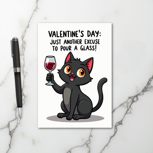 Funny Valentines Pour A Glass Cat Card