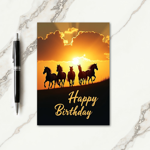 Galloping Horse Sunset Birthday Card