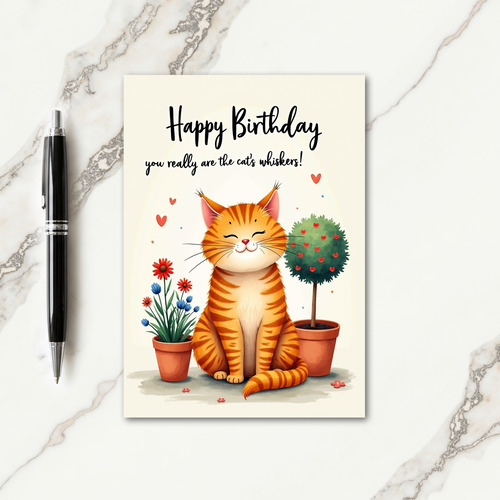 Garden Cat Birthday Card