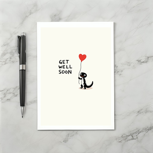 Gecko Get Well Card With Heart Balloon