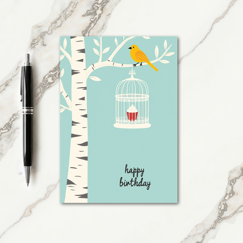 Gentle Birthday Birch Bird Card