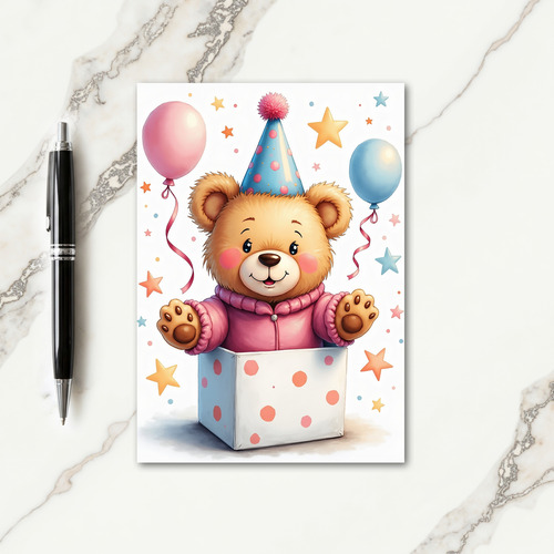 Gift Box Bear Birthday Card