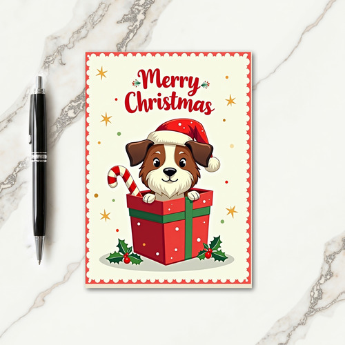 Gift Box Puppy Christmas Card