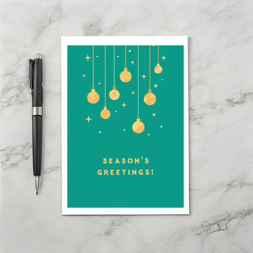 Gilded Greetings on Teal Christmas Card