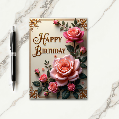 Gilded Rose Birthday Card