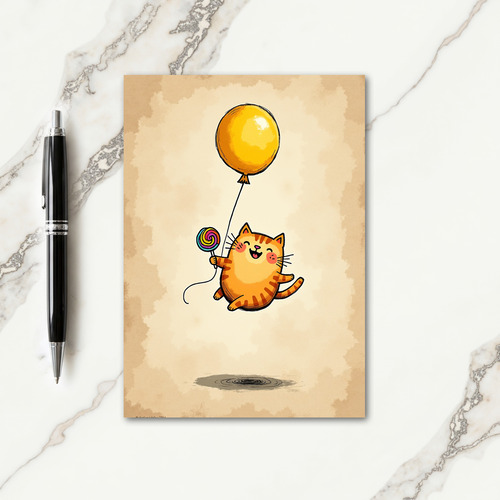 Ginger Cat Balloon Birthday Card