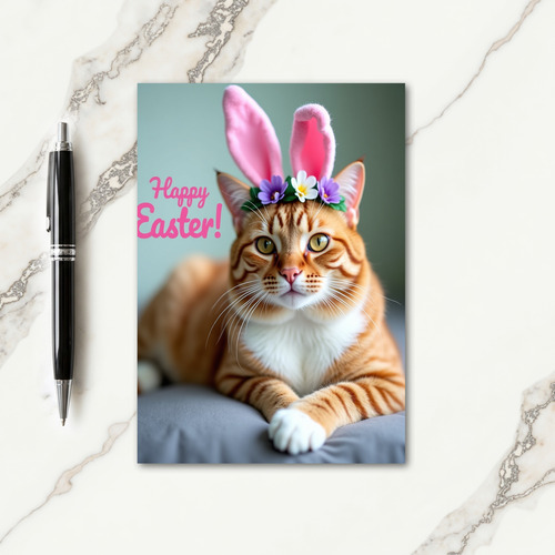 Ginger Cat Floral Crown Card