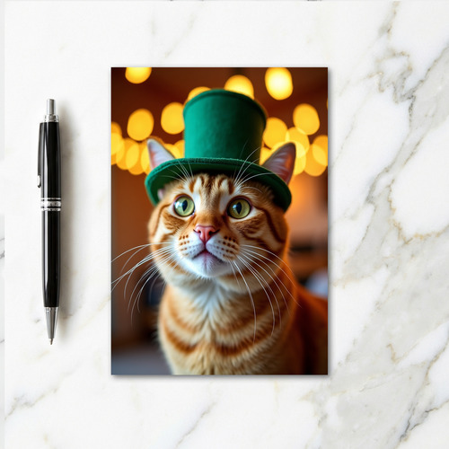 Ginger Cat Green Hat Fun Card