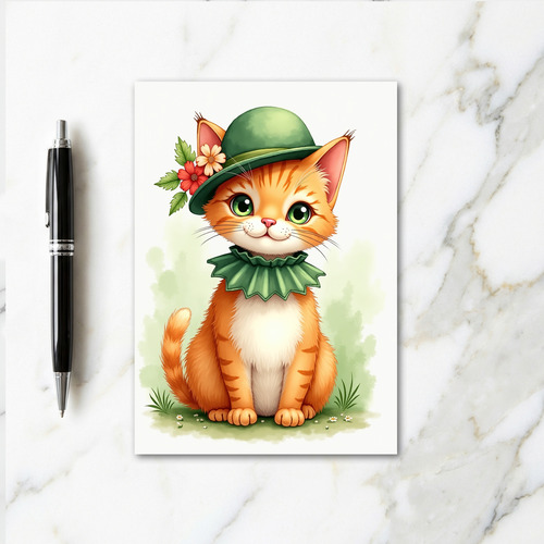 Ginger Kitten Bowler Hat Card