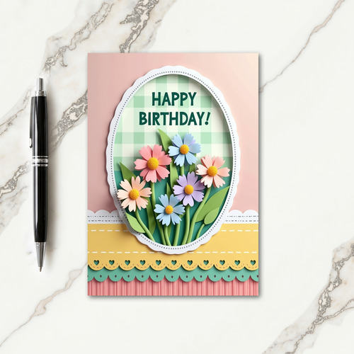 Gingham Bloom Birthday Card
