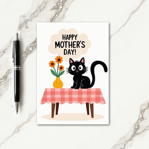 Gingham Cat Flowers Message Card