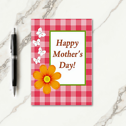 Gingham Mothers Day Flower Card