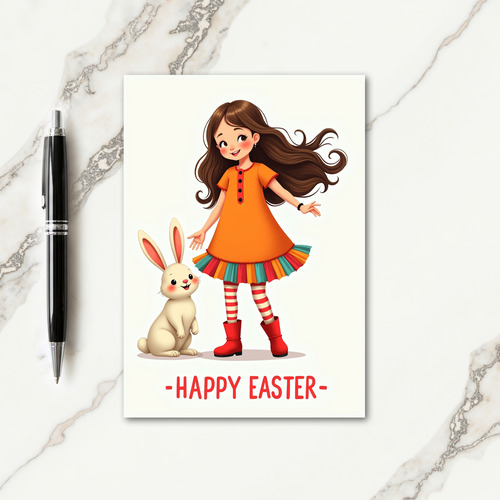 Girl And Bunny Friend Greeting Card
