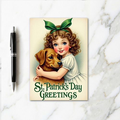 Girl And Dog Greetings Card
