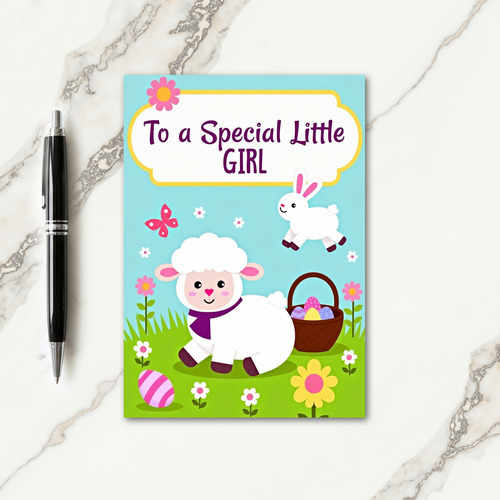 Girl Bunny Striped Egg Spring Card