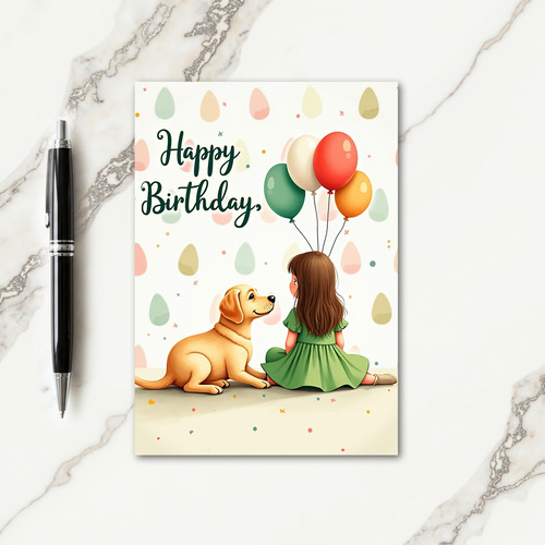 Girl Dog Birthday Art Card