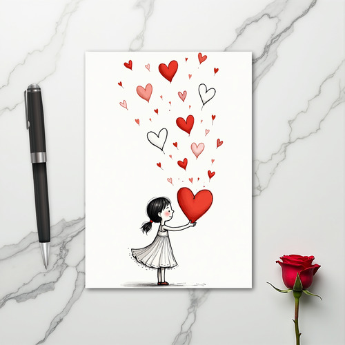 Girl Gives Love Hearts Card