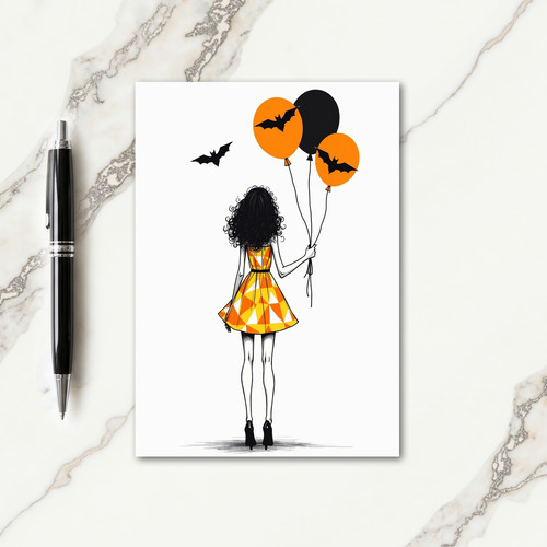 Girl With Bat Balloons Card
