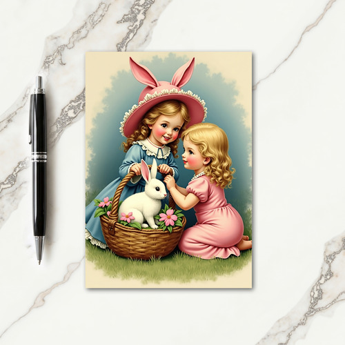 Girls And Bunny Best Friends Card