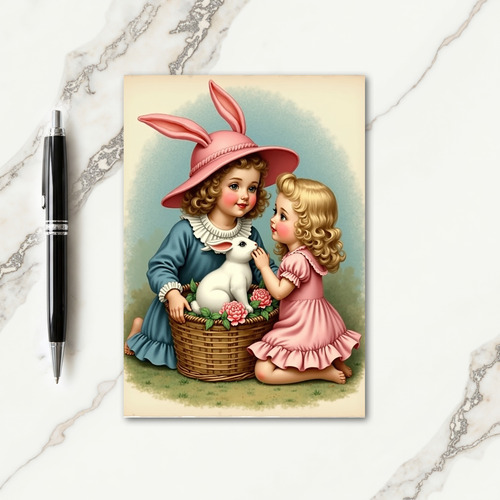 Girls And Rabbit Friend Card