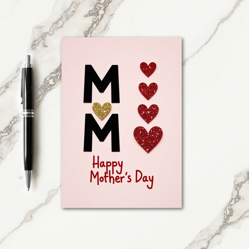 Glitter Hearts Mothers Day Card