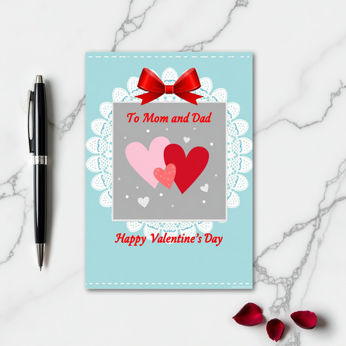 Glitter Hearts Valentines Mom Dad Card