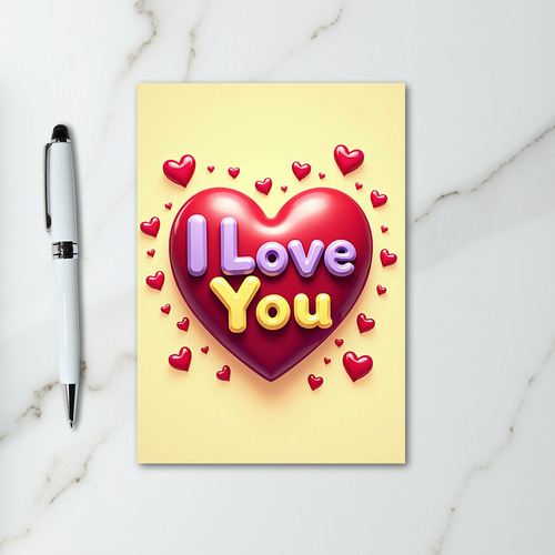 Glossy 3D Hearts I Love You Card