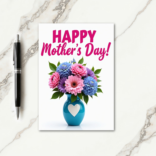 Glossy Flowers Heart Vase Card