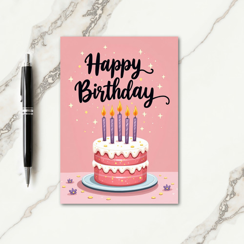 Glowing Birthday Pink Cake Card