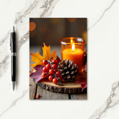 Glowing Candle Autumn Blessings Card