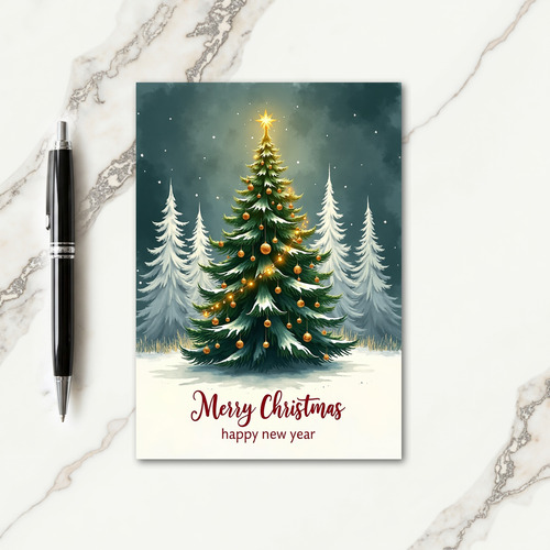 Glowing Snow Tree Christmas Card