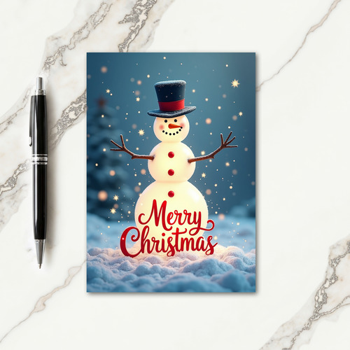Glowing Snowman Night Card