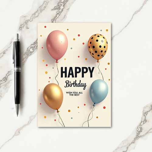 Gold Balloons Birthday Card